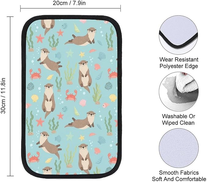 Car Armrest Box Pad Cute Sea Otters, Universal Style Waterproof Center Console Cover, Arm Rest Cushion Pads for SUV, Truck