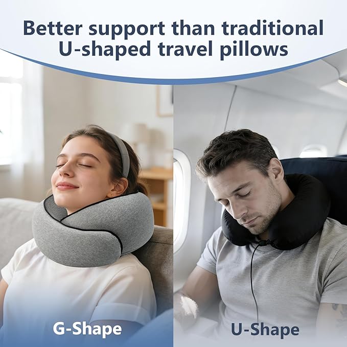 Purroch Advanced Memory Foam Neck Travel Pillow, Neck Pillow Airplane with Eye Mask & Ear Plugs, Designed for The Comfort of Travel & Office, Travel Pillow for Plane, Car, Home, Work， Grey
