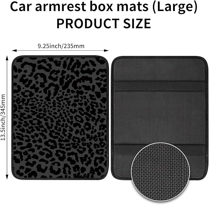 Car Center Console Cover, Universal Soft Large Neoprene Auto Armrest Seat Box Cover, Funny Car Decor Accessories Fit for Most Cars, Vehicles, SUVs Cute Black Leopard