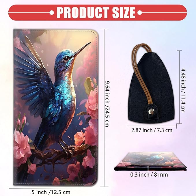 Car Document Holder with Magnetic Shut, Car Registration & Insurance Card Holder, Waterproof PU Leather Glove Box Organizer Vehicle Accessories Driver License for Women/Men, Hummingbird Pattern