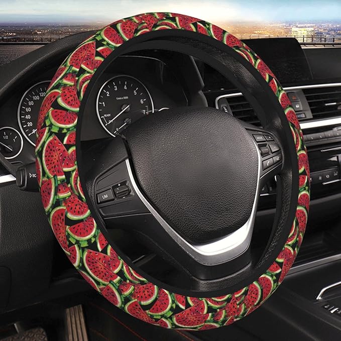 Red Watermelon Steering Wheel Cover for Women Men Girls, Car Accessories Decor Thickened Anti-Slip Auto Steering Wheel Covers Protector Universal Fit 15 Inch for Cars, Truck, SUV