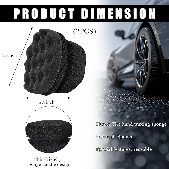 2 PCS Tire Dressing Applicator Pads, Reusable Hex Grip Tire Shine Applicator Polishing Sponge Pads, Wheel Tire Shine Detailing Foam for Most Vehicles, Car Accessories (Black, 4.33")