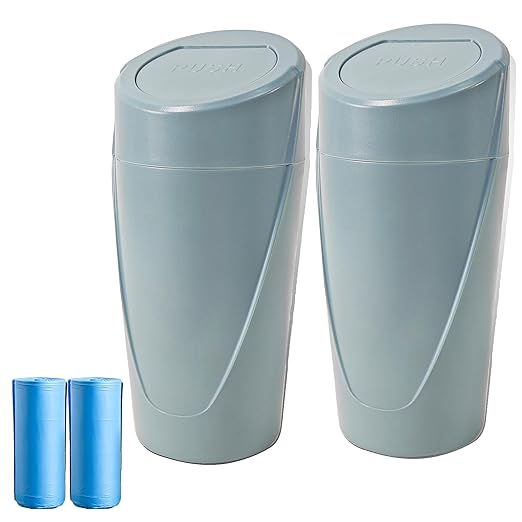 Car Trash Can Bin with Lid - 2 Pack Mini Trash Garbage Can with 30pcs Small Trash Bags - Car Organizer Storage for Front Back Seat Accessories (Dark Green)