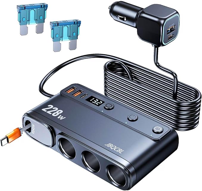 Cigarette Lighter Adapter with Retractable Car Charger,45W USB C Car Accessories 3 Socket Heavy Duty Truck Car Plug Outlet Splitter Fast Charging 12V/24V Independent Switch Multi Port for Car Devices