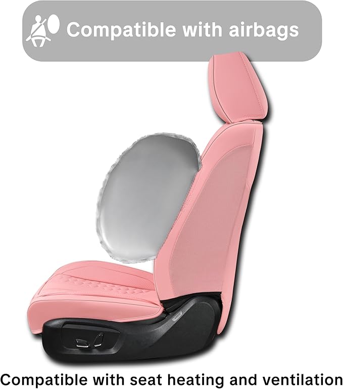 Wertigen Pink Car Seat Covers Full Set – Stylish Leather Waterproof Seat Protectors for Cars, SUVs & Trucks, Airbag Compatible, Non-Slip Design, Easy to Install, Fits Most Vehicles