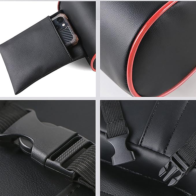 O SHI CAR Genuine Leather Car Armrest Cushion, Memory Foam Car Arm Rest Console,Cowhide Car Center Console Armrest Pillow (Black)