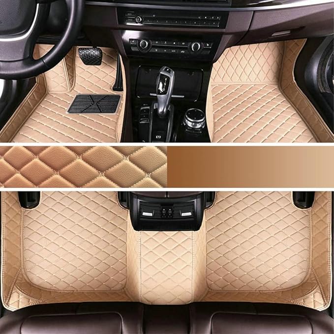 Custom Fit Car Floor Mats for Most Cars, SUVs, Trucks - Waterproof PU Leather All-Weather Floor Liners - Durable Anti-Slip Interior Car Accessories to Protect Vehicle Floors (Beige)