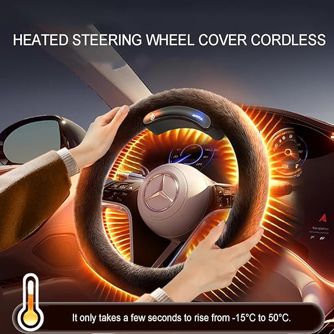 Wireless Heated Steering Wheel Cover, 15" Steering Wheel Warmer with Non-Slip Lining, for Cars Trucks SUVs(-20-0℃ Type D)