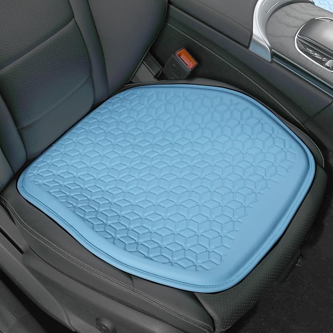 Thin Gel Seat Cushion for Car Seat, Office Chair, Wheelchair, Golf Cart - Non-Slip Car Seat Cushions with 0.7 Inch Gel - Sciatica & Coccyx Pain Relief (Leather, Blue)