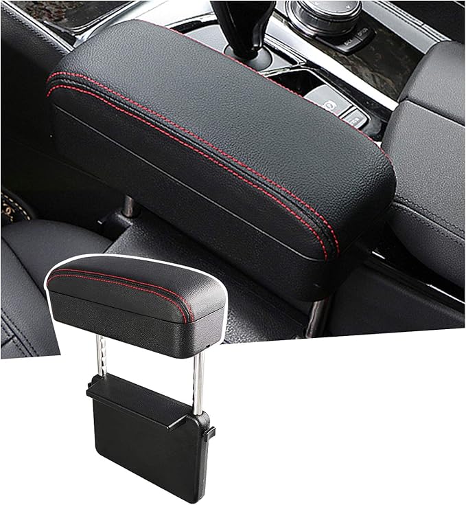 SKTU Auto Car Armrest Extender Support Elbow & Forearm Arm Wrist Rest Support Adjustable Height Comfort Pad Universal Fit for Most Car Models Center Console (Red with Organizer)