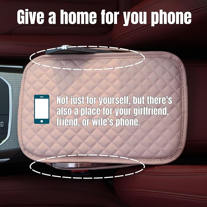 KAELTHAS Upgraded Leather Car Center Console Cushion Armrest Cover with 2 Storage Bags for Cars SUVs CUVs Interior Accessories Universal (Pink,Mid-Size)