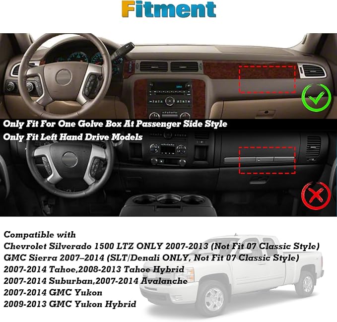 x xotic tech Center Console Dashboard Mat Pre-Cut Non-Slip Sunshield Sun Glare Protector Dash Carpet Pad Black Cover Compatible with Chevrolet Silverado or GMC Sierra 2007-2013,w/One Golve Box-Type A