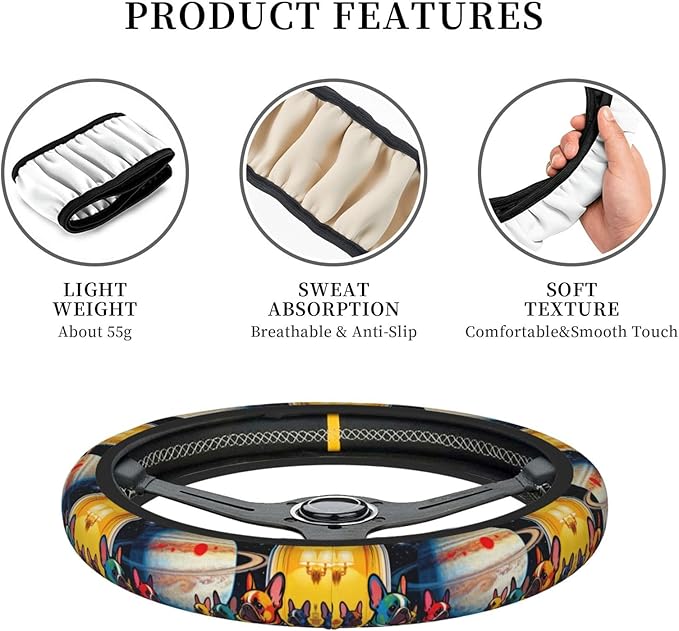 Pit-Bull Print Neoprene Steering Wheel Covers Women Men Car Accessories, Universal 15 Inch Fit Auto, Suvs, Truck