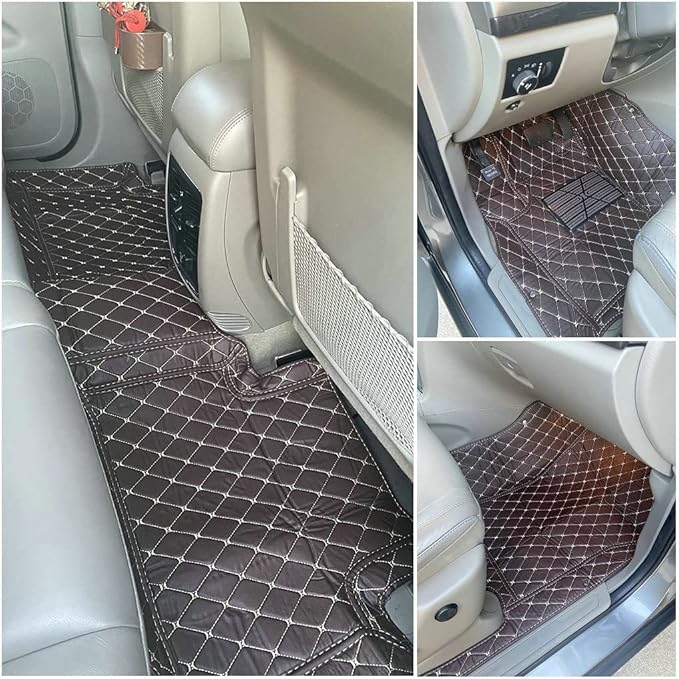 Customize Car Floor Mats for 99% Sedan SUV Sports Car All Weather Leather Full Coverage Waterproof Non-Slip Vehicle Lining Pads (Black Beige Stitching)