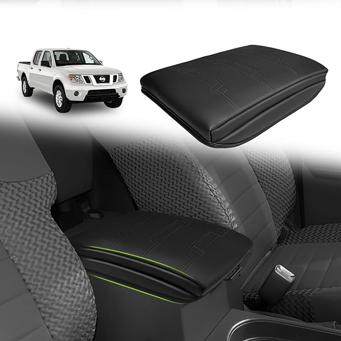 Muslogy Center Console Armrest Cover Compatible with Nissan Frontier 2005-2021 &Nissan Xterra 2005-2015 Accessories Comfort Armrest Pad Cushion Box Lid Cover Vegan Leather Protector 1-Inch Extra Thick