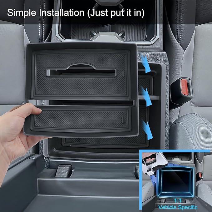 Coleya Double Layer 2024-2026 Tacoma Center Console Organizer for Toyota Tacoma (SR5/TRD Off-Road/TRD Sport/TRD Pro/Limited/Trailhunter),Durable ABS Plastic 2025 Tacoma Armrest Tray, Tissue Box Holder