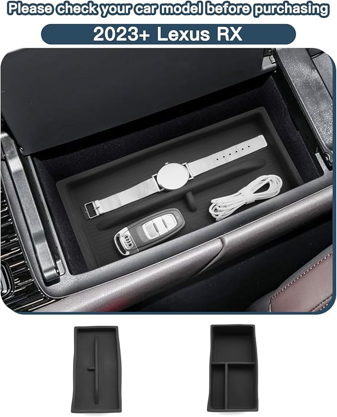 2025 2026 Lexus RX350 Center Console Organizer for Lexus RX350 Accessories Silicone Material Double Layer Armrest Console Glove Tray Compatible with 2023 2024 2025 2026 Lexus RX350/RX350h/RX500h(2PCS)