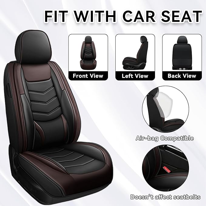 Car Seat Covers Fit for Chevy Trax 2015-2025, Side Airbag Compatibility, 3D Lumbar Support and Seamless Fit, Easy to Clean Sports Seat CoverFull Set, Black Brown