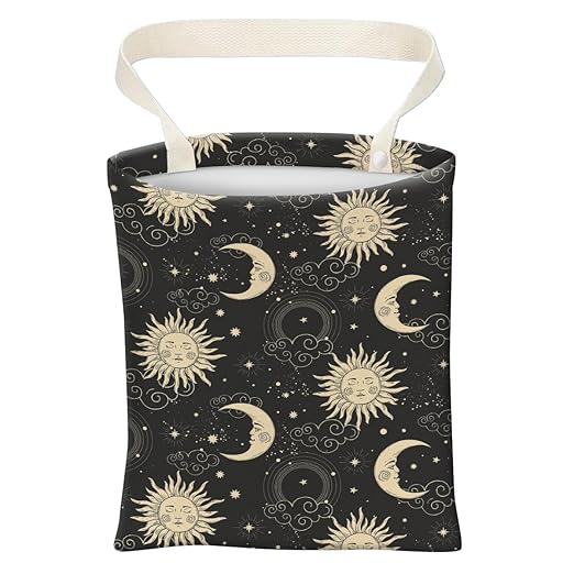 Car Trash Can, Cute Car Trash Bag, Hanging Car Organizer and Storage Bag, Trash Bin for Car Accessories, Vehicle, Travelling, Camping Gold Celestial Moon