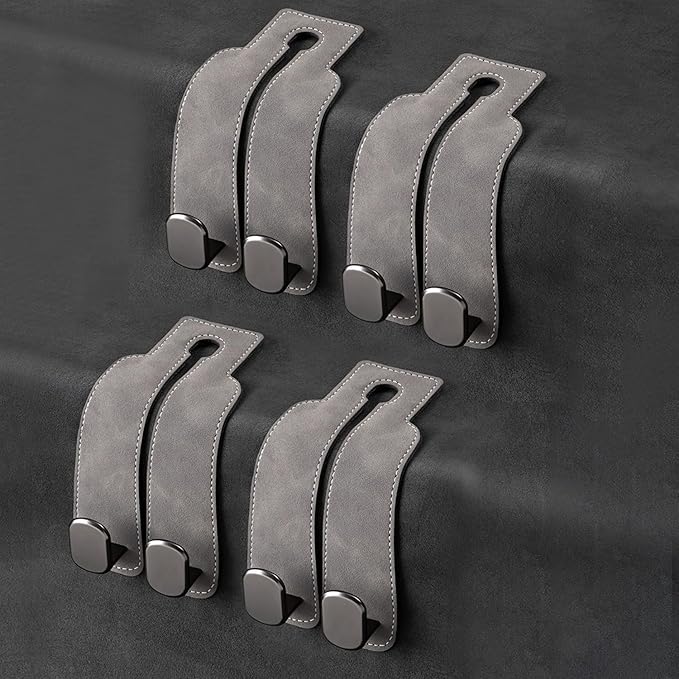 Leather Car Hooks, Car Back Seat Hooks, Car Headrest Hooks Universal for Bag Hooks, Ideal for Back Seat Storage﻿ (4pack-gray)