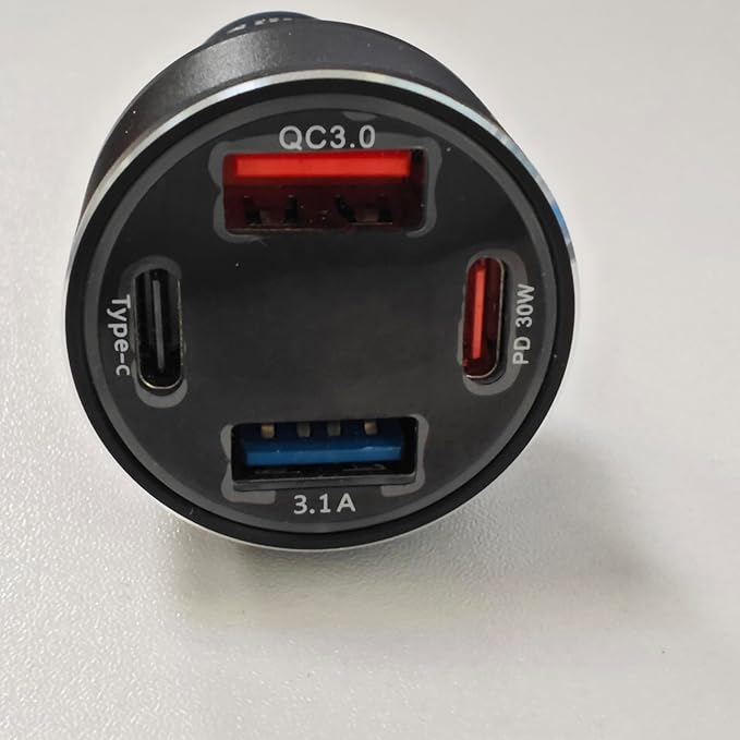 USB C Car Charger, 65W Fast Charging Cigarette Lighter 4-Ports PD 30W USB Car Phone Charger with Volt Meter, 2 x USB-C Cables for iPhone 16 15 14 13, Samsung Galaxy S25 S24 S23 S22, iPad & Tablets
