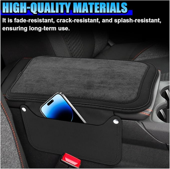 YoRise Car Center Console Cover, Leather Car Armrest Cover with 2 Storage Bags, Comfortable Non-Slip Arm Rest Seat Box Pad, Console Armrest Box Protector Cushion for Most Cars (Black)