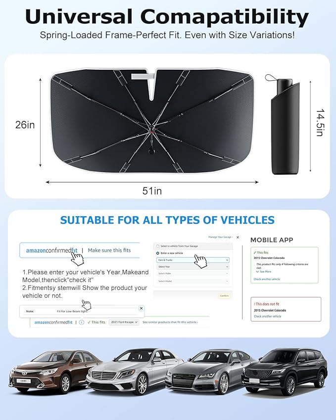 [2025 Upgrade] Doogoocoo Windshield Sun Shade [Ice-Crystal Cooling & 100% UV Block]-UPF50+ Heat Shield | Keep Car Cooler & Protect Interior, Foldable Car Sunshade with Reflective Coating (52"x31")