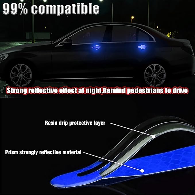 8Pcs Car Door Handle Protector Reflective Sticker,3D Carbon Fiber Universal Door Handle Scratch Protector Cover,Self-Adhesive & Non-Marking,Paint Guard Protective Films (Blue)