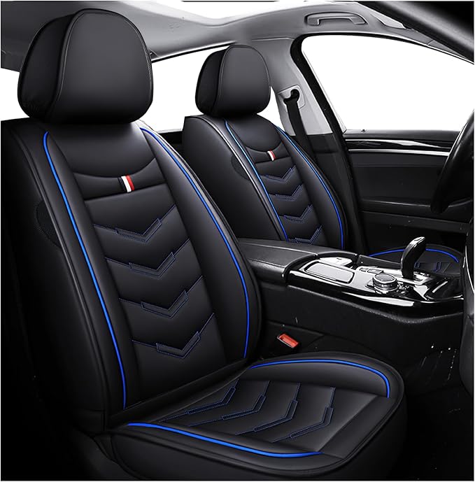 MVRVMV 2-Seat Car Seat Covers for GMC Acadia 2007-2026, Waterproof Non-Slip Wear-Resistant Leather Seat Cover (2 Seat Standard, Black-Blue)