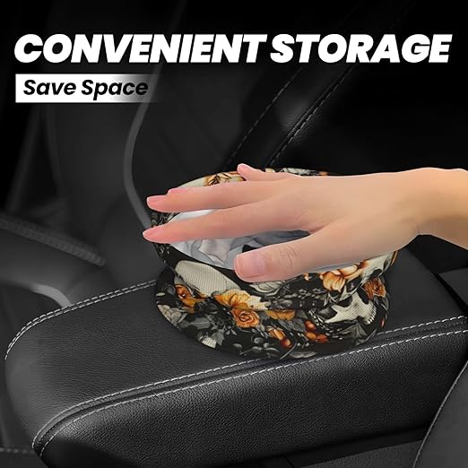Vintage Skulls Orange Car Trash Can Garbage Cans Foldable,Cute Hanging Car Organizer and Storage Bag Leak Proof, Auto Back Seat Trash Bin Universal for Truck, SUV, Outdoor Travel