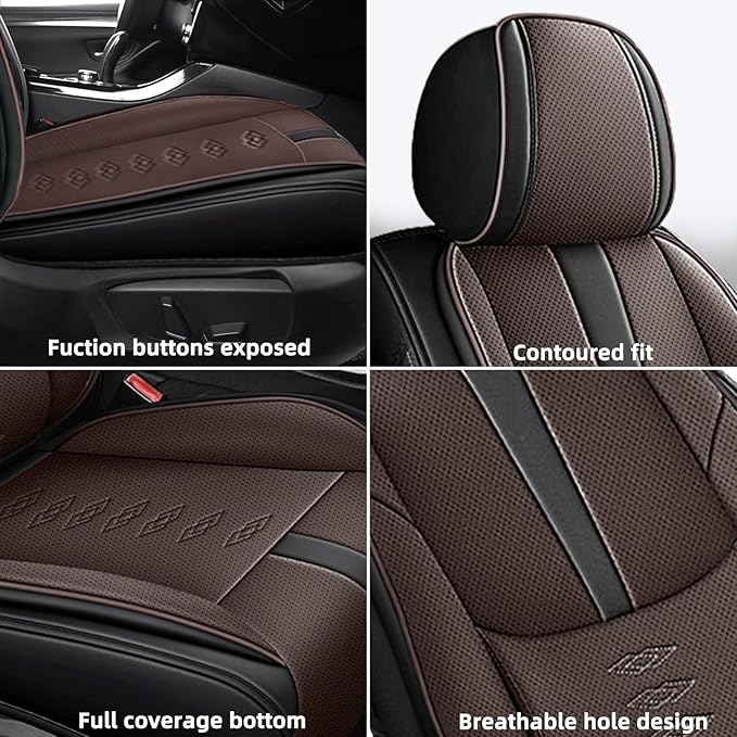 Premium Universal Car Seat Cover, Comfortable Leather Seat Cover for 96% of Models, Waterproof Car Seats Protectors Cushions for 5 Seats(Black+Coffee,Pillows)