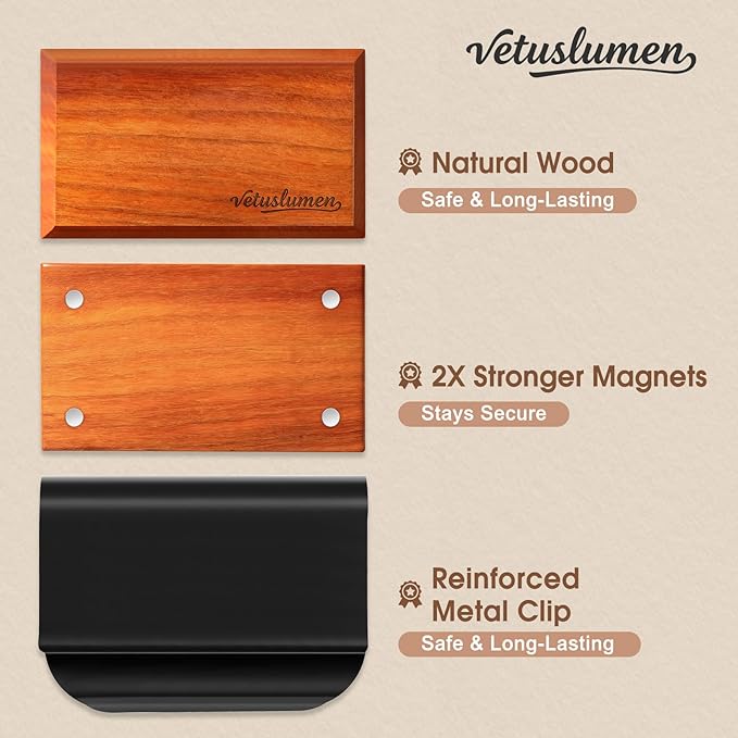Vetuslumen Car Air Freshener - 3 Pack (Amber-Teak-Pine) Wooden Air Freshener, Natural Essential Oil Scents - Metal Clip Included