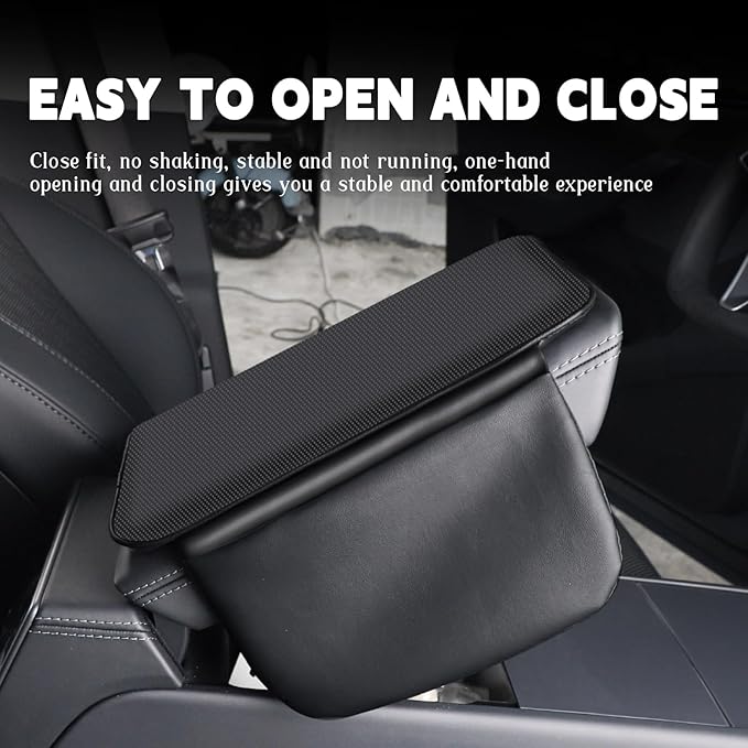 Car Armrest Cover Pad - Nappa Leather Car Center Console Cover with Breathable Holes, Non-Slip Auto Arm Rest Cushion, Universal Car Interior Accessories Fit forTesla Model Y Most Cars, SUVs (Black)