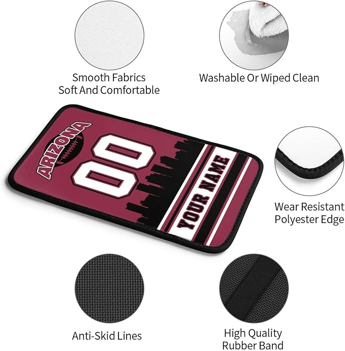 Custom Arizona Car Armrest Covers Personalized Football Style with Name Number Customized Auto Center Console Pad Car Handrail Box Cushion for Most Vehicle Decor Accessories, Fans Gift