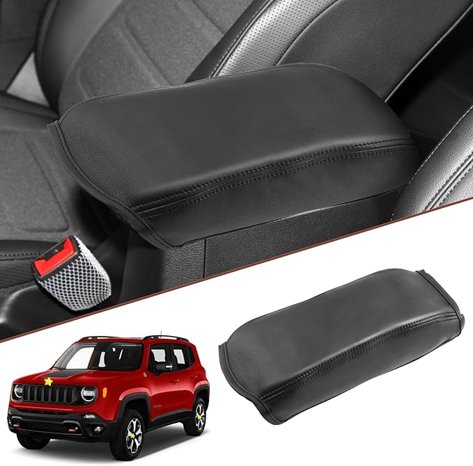 SKTU for 2015-2022 Jeep Renegade Center Console Cover Auto Central Console Armrest Pad 2022 Renegade Seat Box Cover 2022 Jeep Renegade Automotive Center Console Soft Cushion (Black Line)