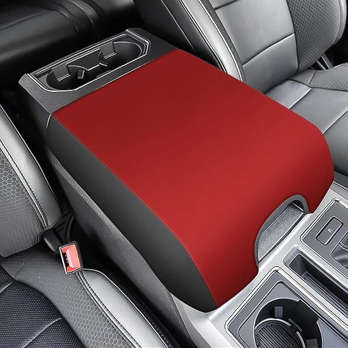 AOMSAZTO Armrest Covers for Ford F150 2015-2020/ F250 F350 F450 2017-2022 and Expedition 2018-2023,(Bucket Seat Only Black with Red Leather