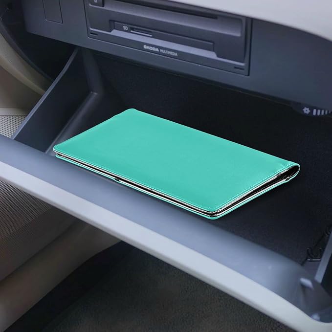 Custom Car Registration and Insurance Card Holder Personalized Leather Glove Box Organize Men Women Wallet Accessories Case for Cards, Essential Document Driver License Teal