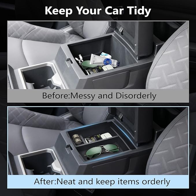 Center Console Organizer Tray fits 2024-2026 Toyota Tacoma Accessories, ABS Plastic & Anti-Slip Rubber Storage Box with Charging Hole for Tacoma Interior Accessories