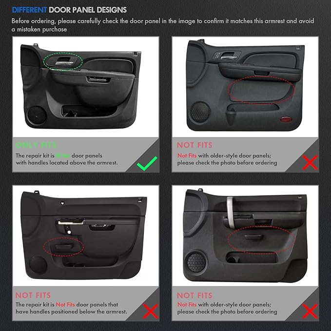 80994 Front Driver & Passenger Side Armrest Repair Fit for Chevrolet Chevy Silverado Suburban Tahoe Avalanche For GMC Sierra Yukon 2010-2014 Door Panel with Release Handle Above Armrest - Black