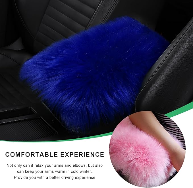 Furry Car Center Console Cover Pad, 11.8"×7.9" Auto Fluffy Plush Center Armrest Protective Cover, Comfortable Fuzzy Armrest Seat Box Protector Cushion for Cars Trucks SUVs (Royal Blue)