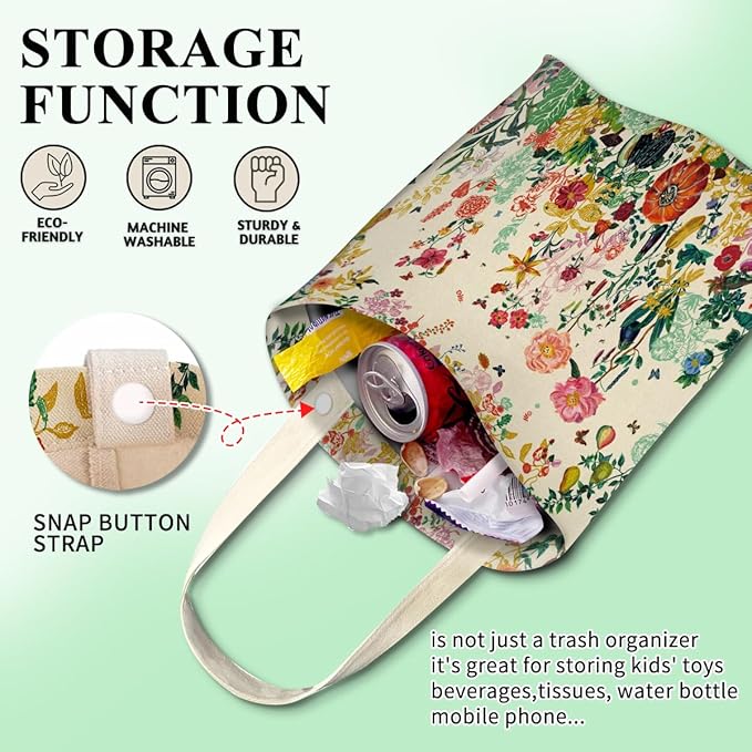 ABUIFDK Car Trash Can, Boho Chic Style, Cute Car Organizer, 6L Capacity, Colorful Boho Flowers