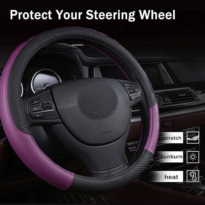 Steering Wheel Cover for Honda HR-V HRV 2023-2025, Leather Easy Installation Car Interior Accessories Breathable Auto Protector Non Slip Grip,Purple