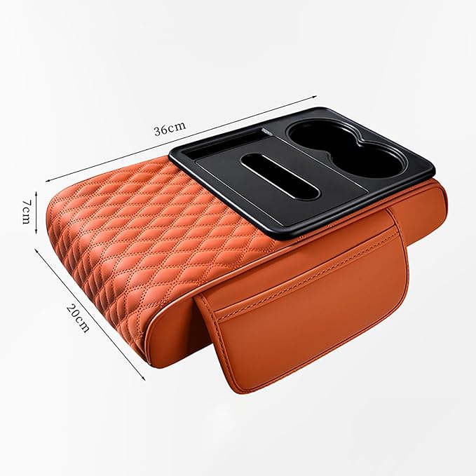 Car Armrest Center Console Cover for Lincoln MKX 2007–2018, Center Console Pad with Cup Holder, Multifunctional Armrest Cushion,F Orange