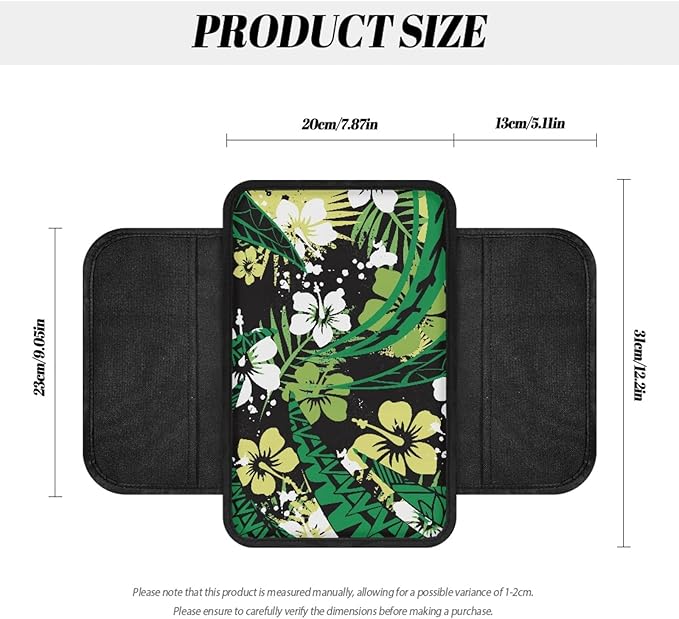 CLOHOMIN Green Polynesia Auto Armrest Cover Pad Hibiscus Car Armrest Seat Box Cover Fashion Center Console Cover for Car Truck Van Sedan Accessories