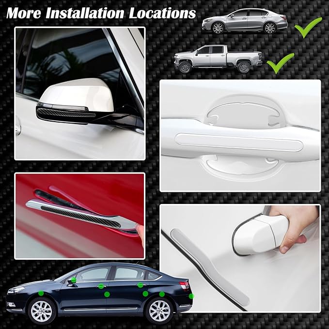 16PCS Car Door Handle Scratch Protector Set- 8PCS Clear Transparent & 8PCS Carbon Fiber Sticker Guard Cover Avoiding Scratches, Auto Accessories for SUV,Cars