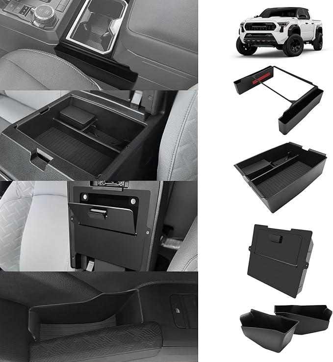 Muslogy Center Console Organizer Compatible with 2024 2025 Toyota Tacoma Accessories Interior Storage Box Insert Tray Phone Pocket(Console Organizer+Hanging Storage Hidden Box+Door Inserts Box)