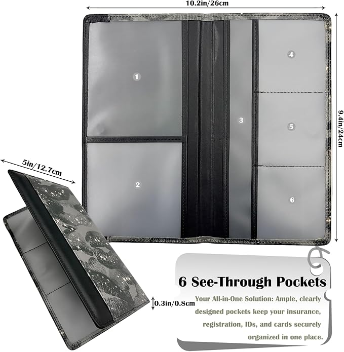 FinestHouse Car Registration and Insurance Holder with Magnetic Closure, Universal Document Organizer for License, Insurance Cards & Glove Box Storage (Lip print-Black)