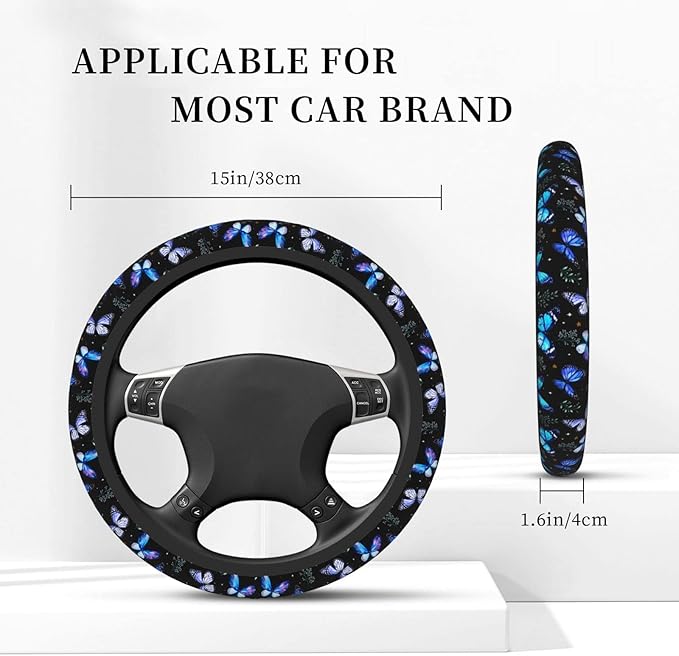 Butterflies Steering Wheel Cover Anti-Slip,Sweat Absorption Universal 15 inch Steering Wheel Covers Cute car Accessories for Men Women