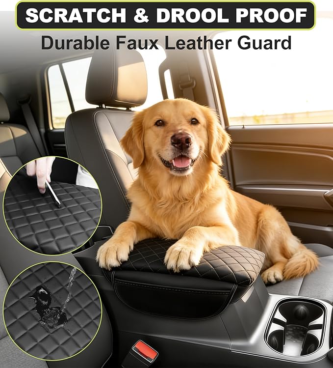 Armrest Cover for Chevy Colorado GMC Canyon 2023 2024 2025 2026 Center Console Pad Accessories Arm Rest Lid with Pockets, Black Faux Leather