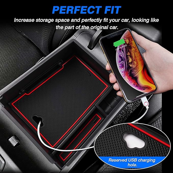 FIILINES Center Console Organizer for 2022-2024 Hyundai Tucson Limited/Hybrid (Automatic Transmission Only), Center Console Tray Secondary Armrest Storage Box ABS Insert Container with Anti-Slip Mats